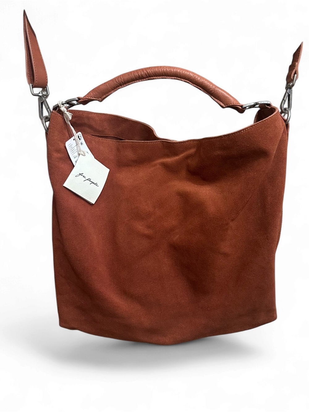 Brown Cognac Genuine Leather Hobo Shoulder Bag Distressed Boho Style